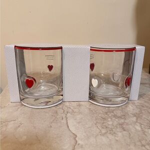 cupcakes & cashmere Heart-Adorned Glass Set - Red and White